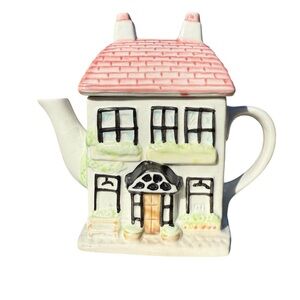 Vintage Ceramic English Tudor House Country Cottage Teapot 6” Tall Hand-Painted